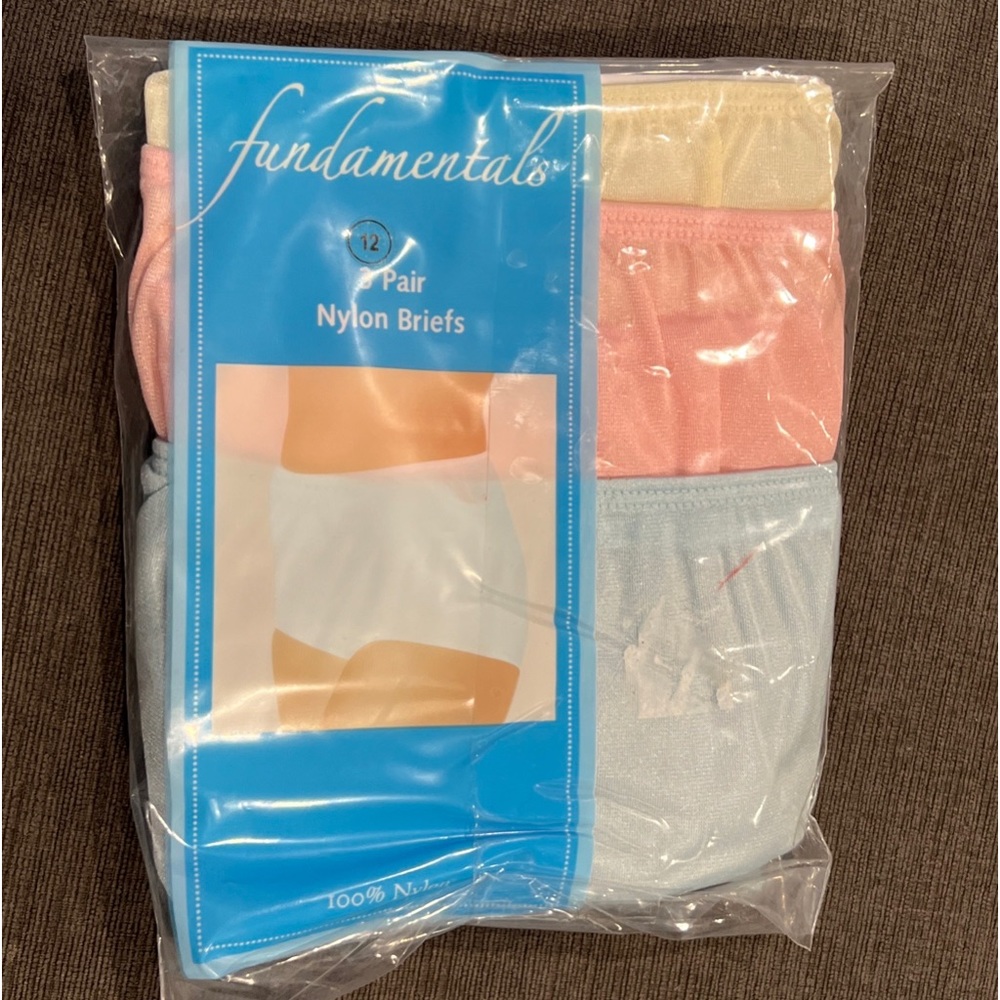 ❌SOLD❌ SEARS Fundamentals 3 Pairs Multicolor 12 100% Nylon Briefs Granny Panties